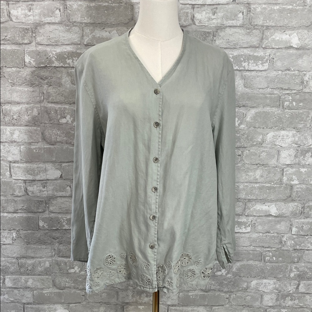 J. Jill Linen Light Green Button-Down Shirt
